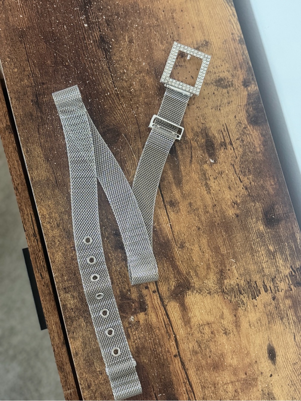 Silver Mesh Rhinestone Buckle Belt